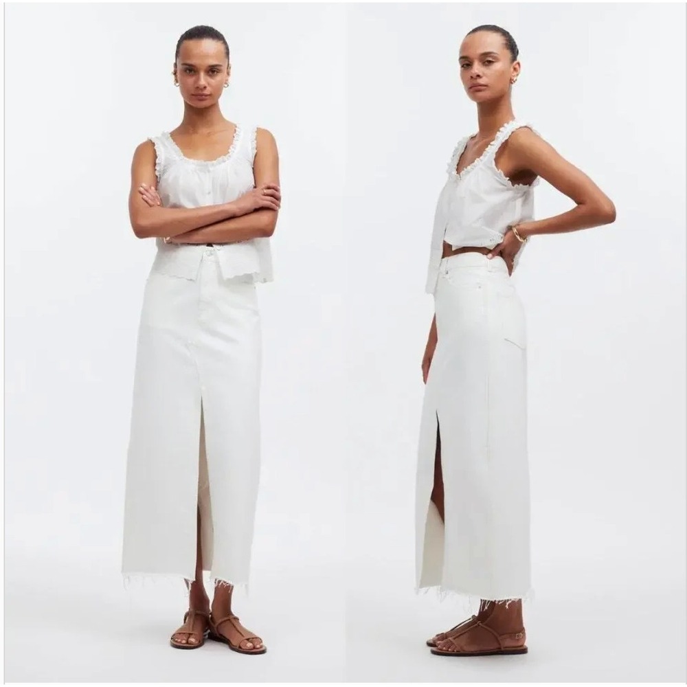 Madewell NEW Rilee Denim White Midi Skirt 31 100% Cotton Coastal Contemporary